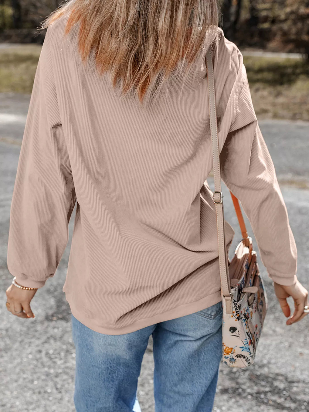 Chenille pumpkin patch ribbed drop shoulder sweatshirt