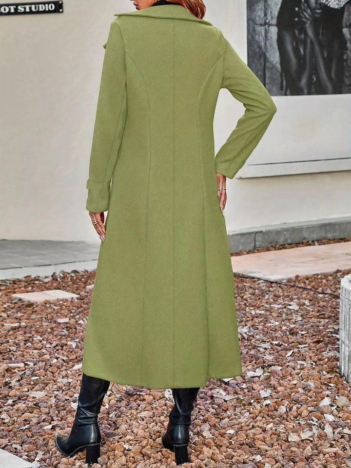 Double-breasted longline trench coat with notch lapels
