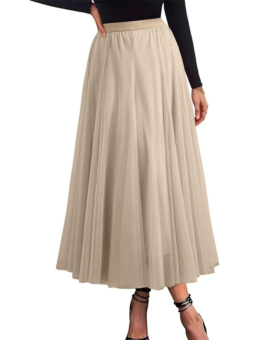 High-waist pleated flowy midi skirt