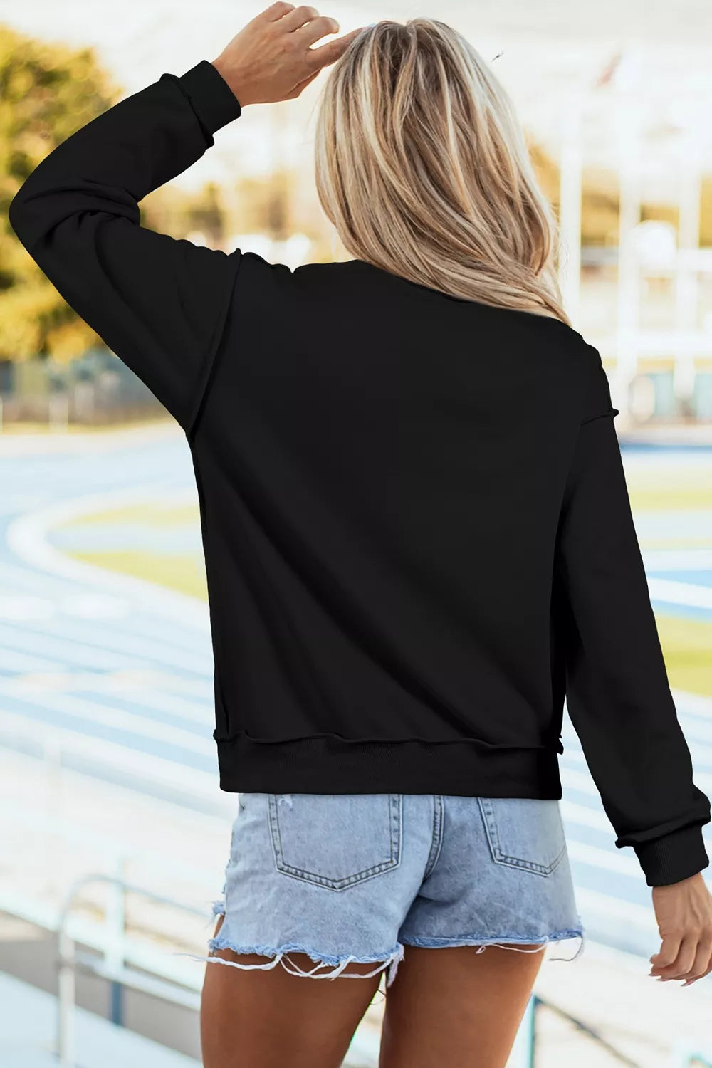 Rhinestone ghost mock neck exposed seam sweatshirt