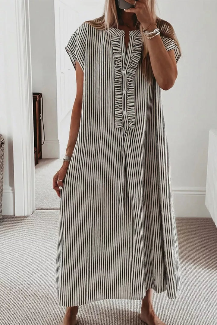 Stripe Striped ruffle button-front maxi dress