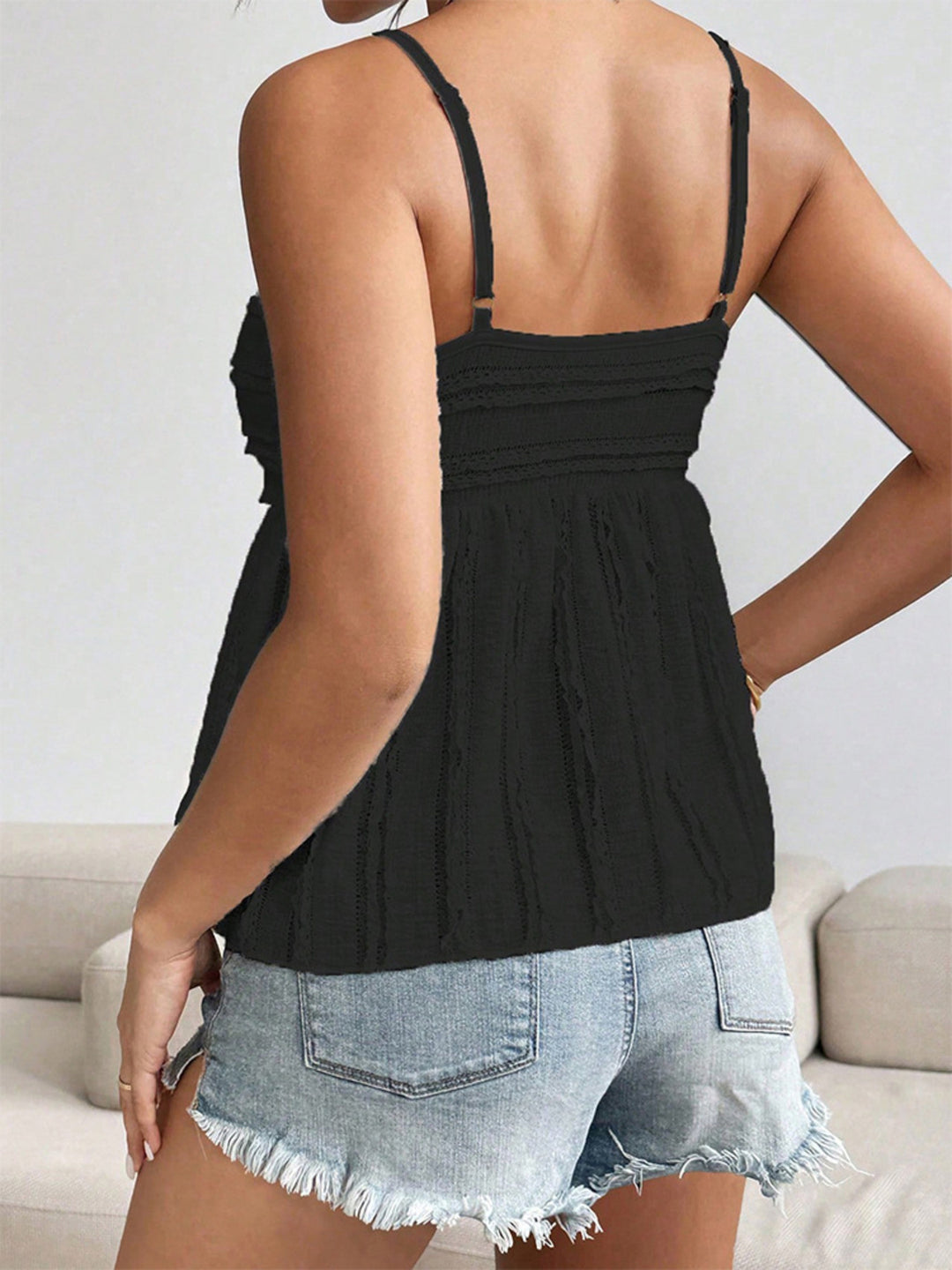 Textured ruched sweetheart neck babydoll cami