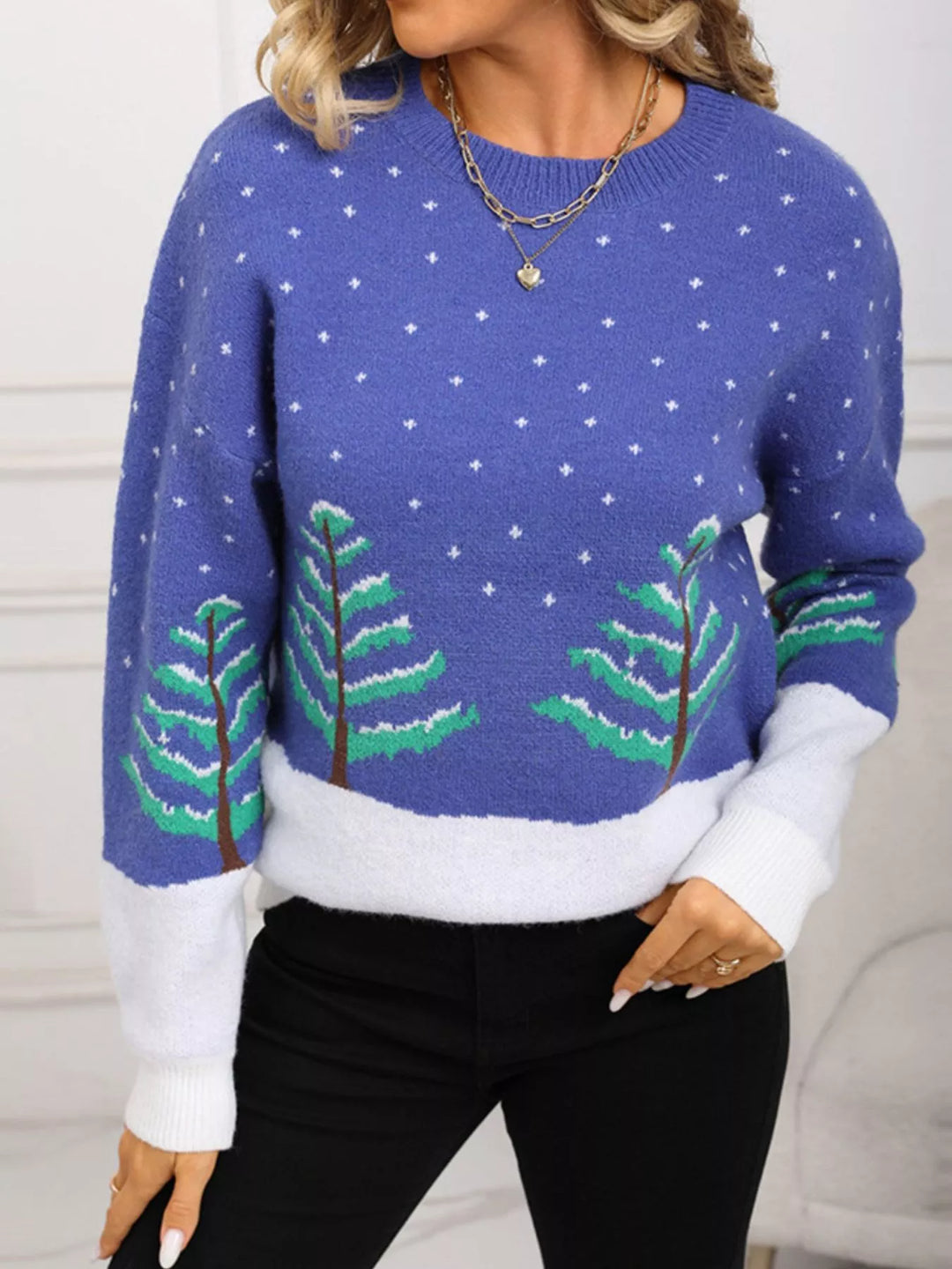 Christmas tree pattern color-block knit sweater