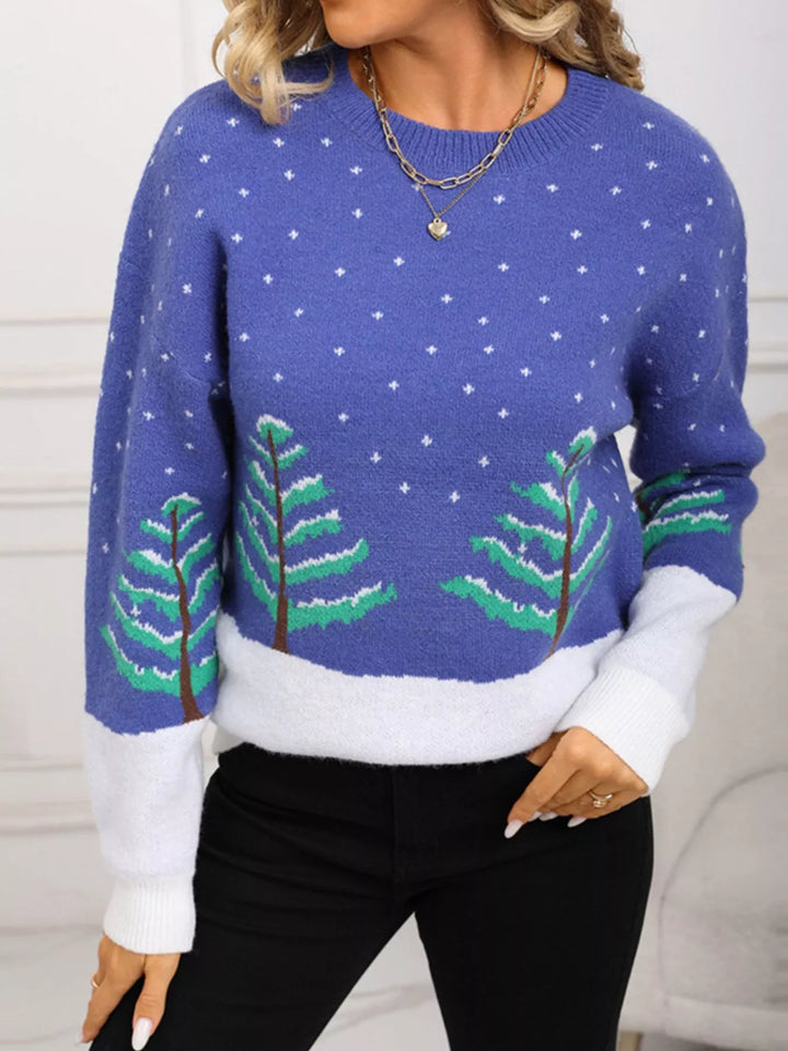 Christmas tree pattern color-block knit sweater