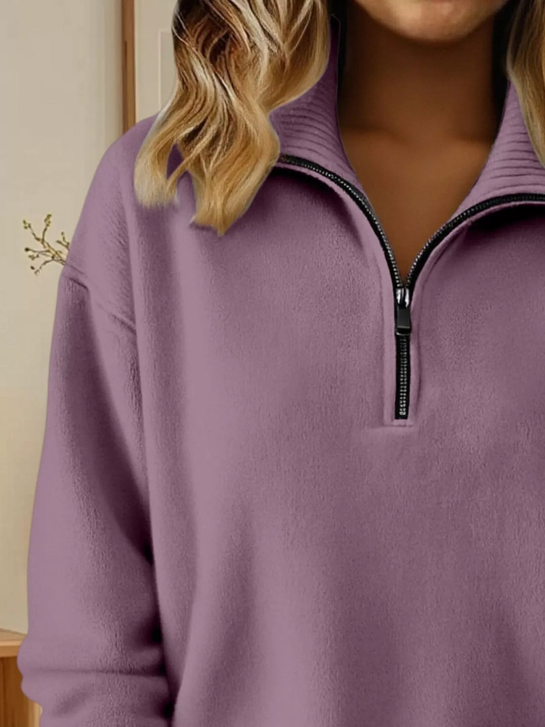 Half-zip dropped-shoulder knit sweater with ribbed collar