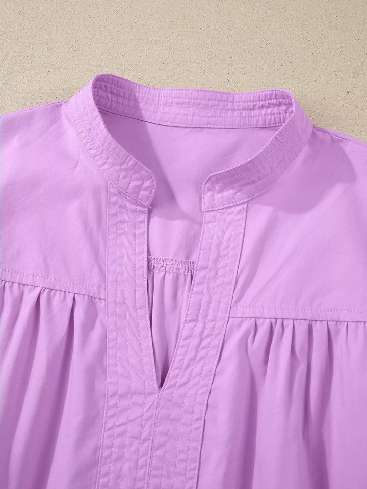 Puff sleeve cotton blouse with notched neckline