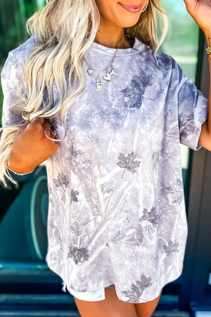Light Gray Woodland leaf camo print drop shoulder tunic tee