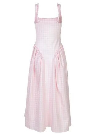 Gingham square neck fit-and-flare midi dress with pockets - Pink