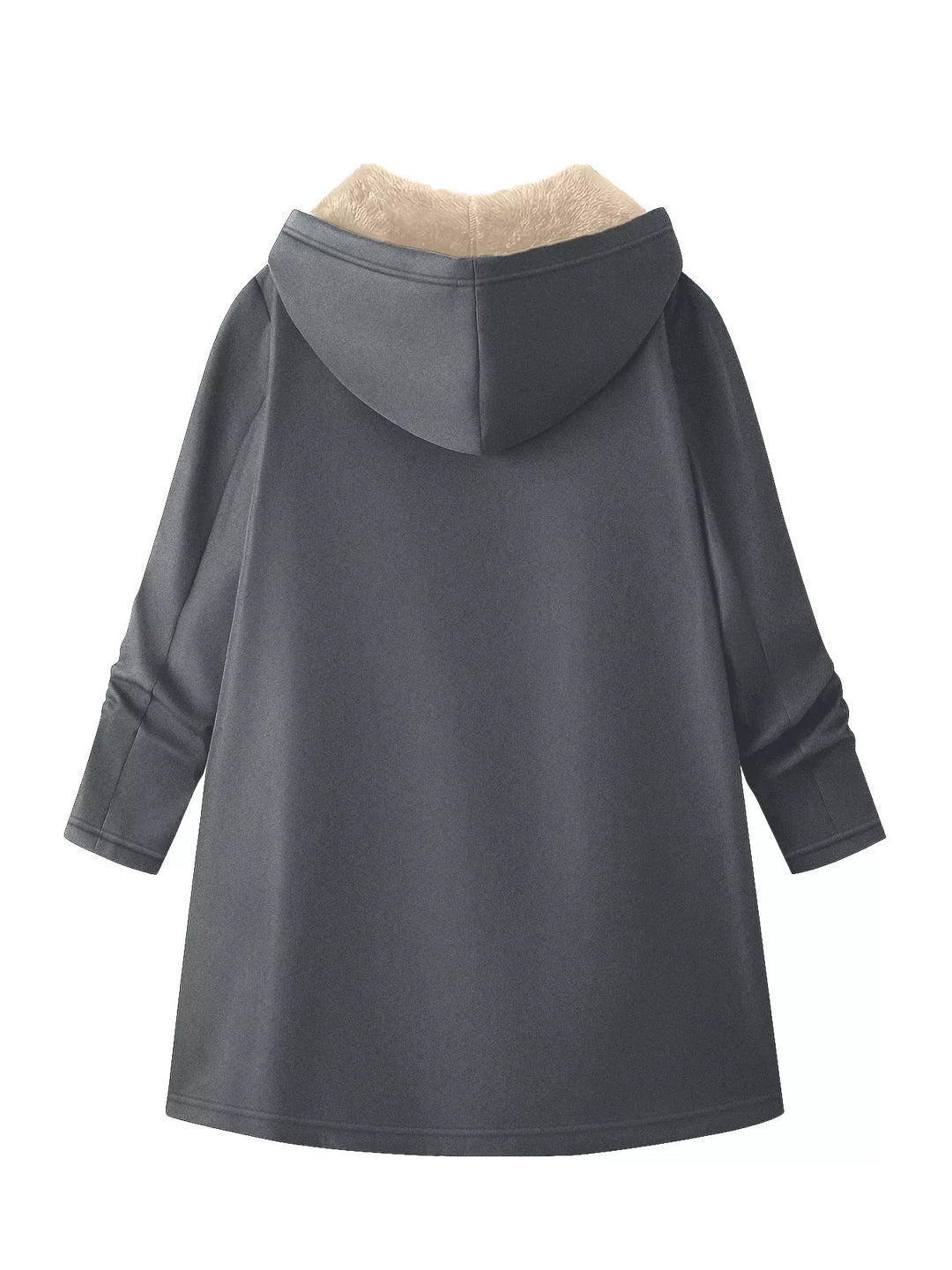 Sherpa-lined hooded zip longline jacket with pockets