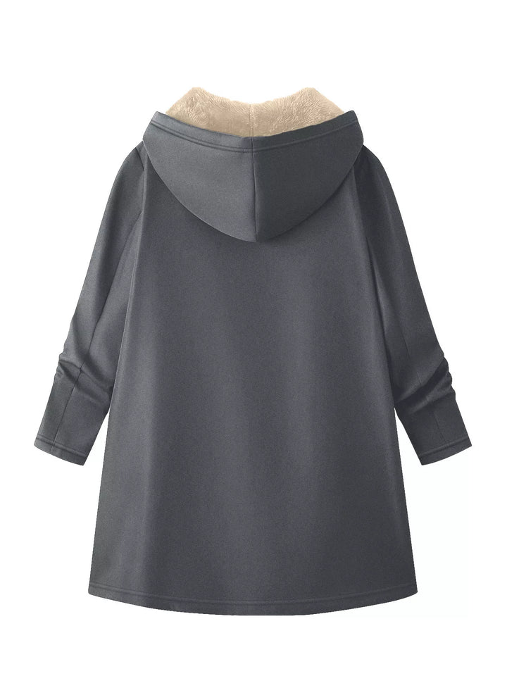 Sherpa-lined hooded zip longline jacket with pockets
