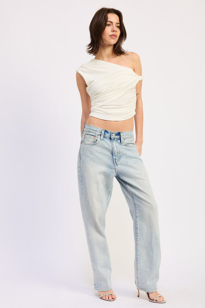 Asymmetrical one-shoulder crop top with twist detail - OFF WHITE