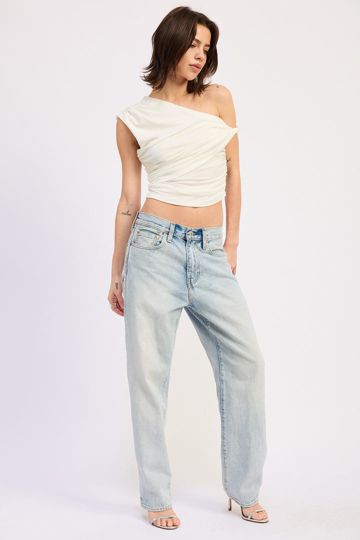 Asymmetrical one-shoulder crop top with twist detail - OFF WHITE