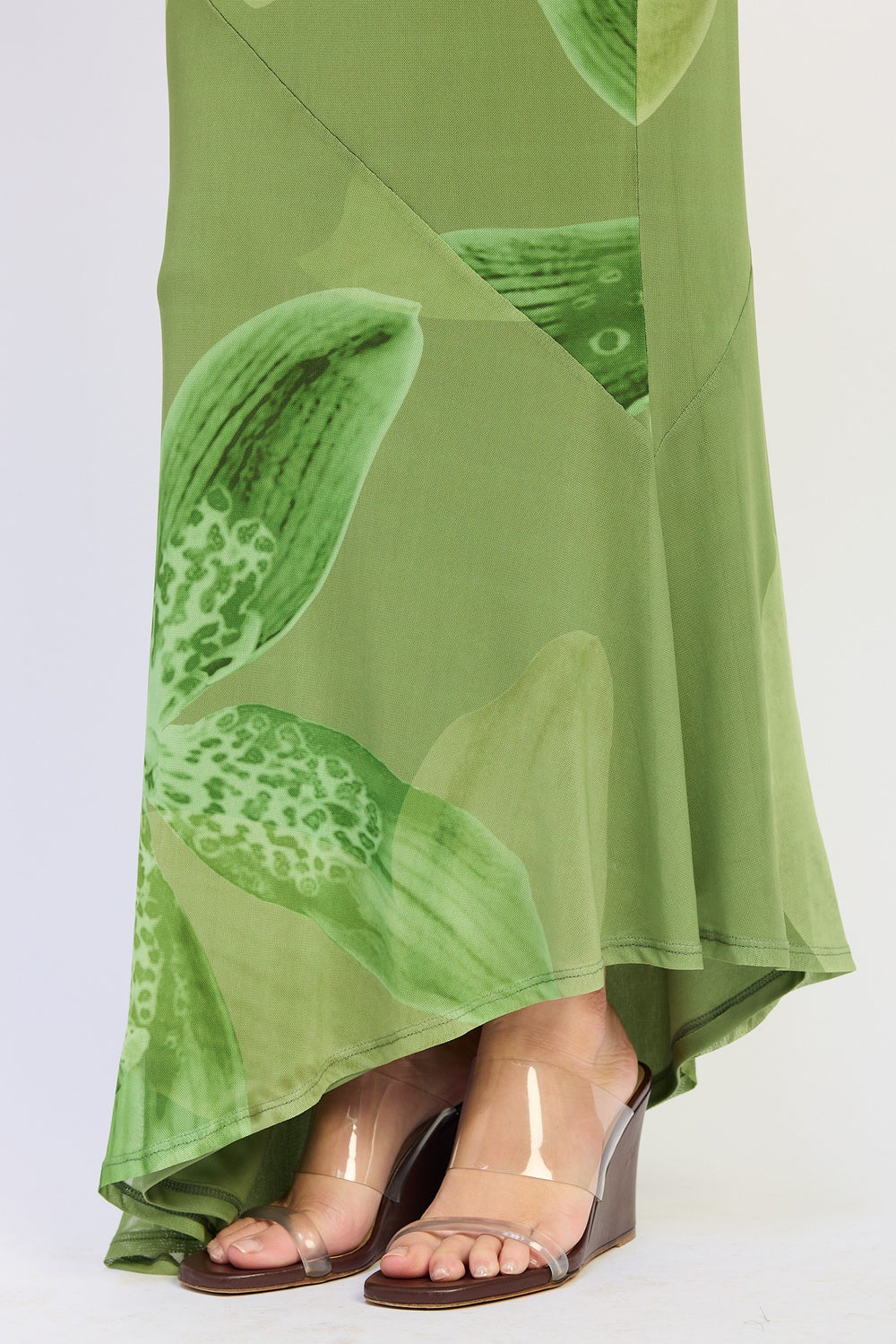 Floral print mermaid maxi skirt with flared hem - GREEN FLORAL