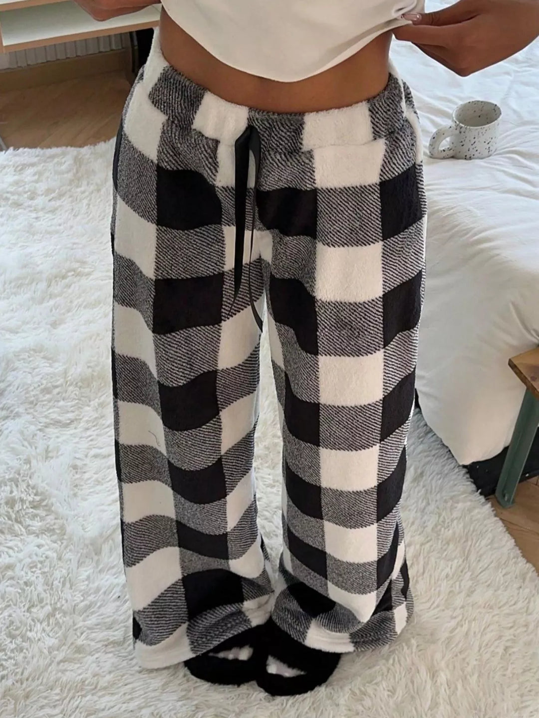 Drawstring wide-leg pull-on lounge pants