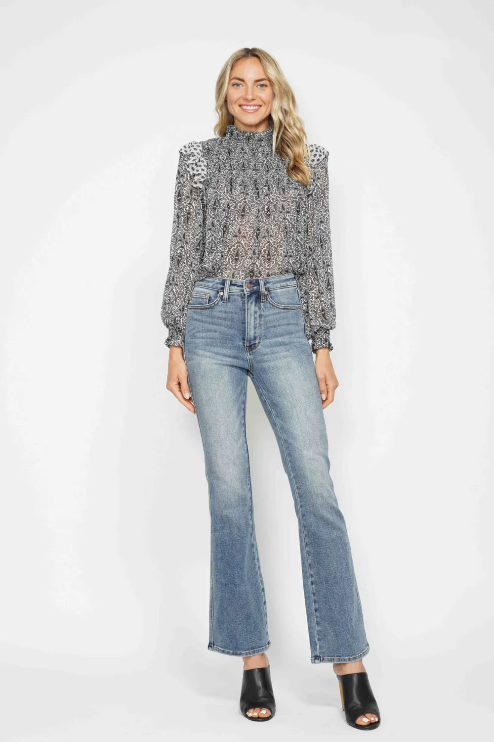 REG INSEAM High-rise tummy control bootcut jeans with embroidered pockets