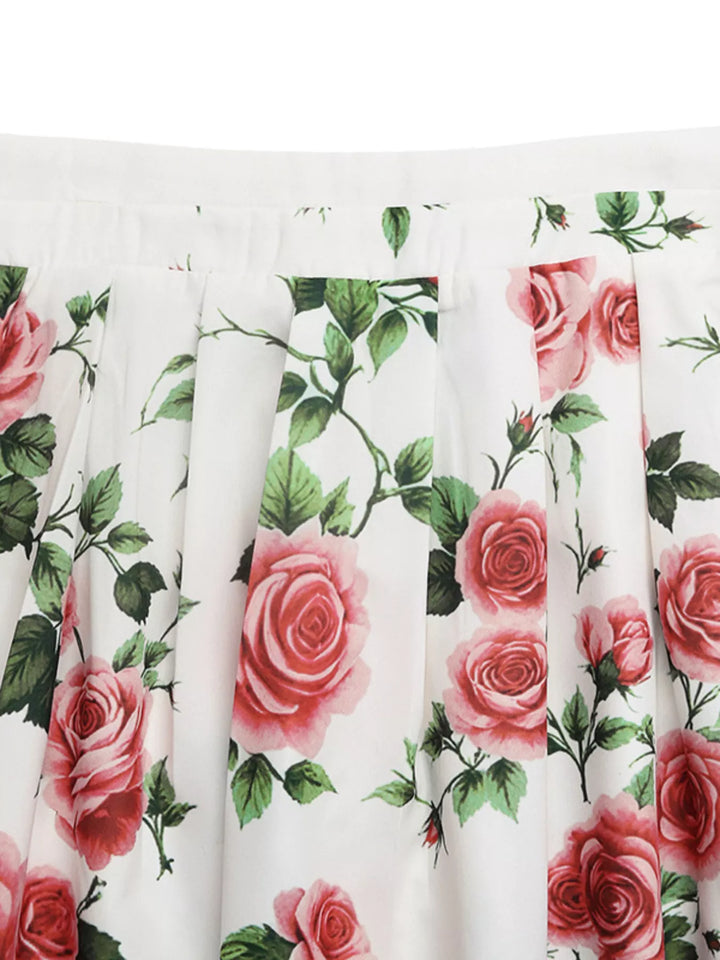 Rose floral print high-waist flowy maxi skirt