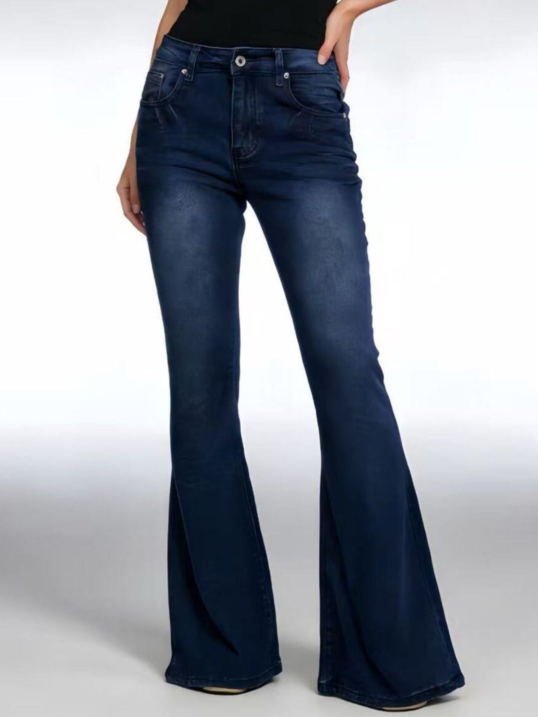 Dark Blue Vintage wash high-rise flare jeans in stretch denim
