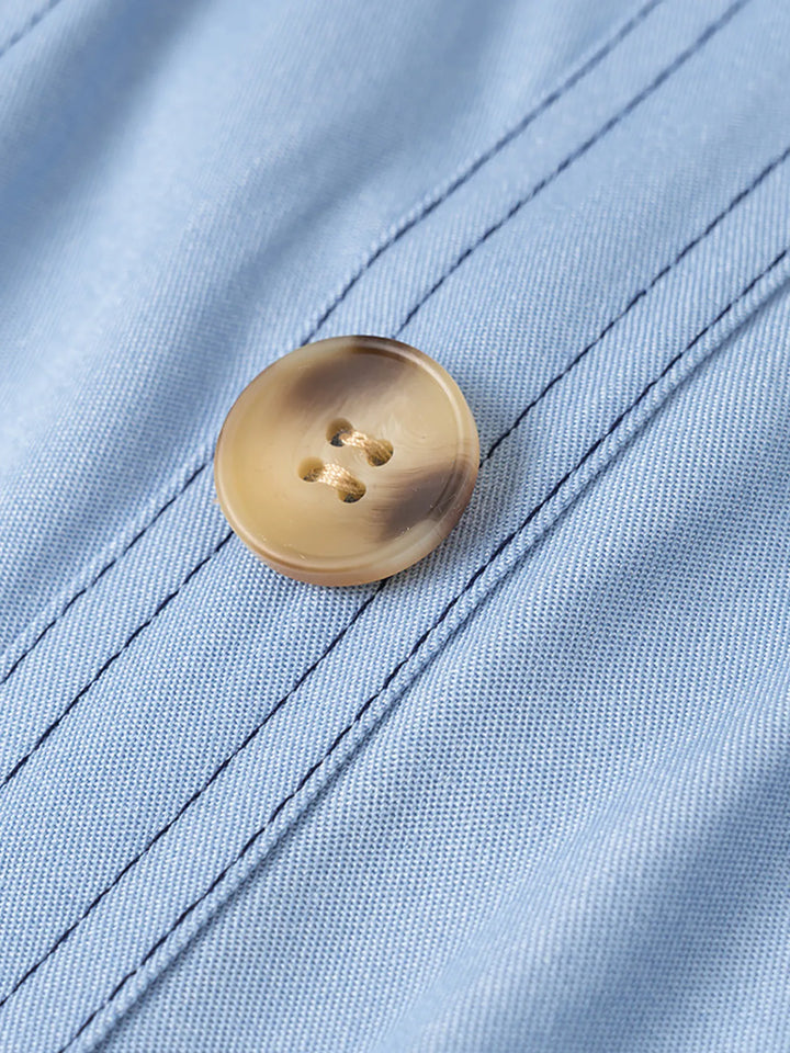 Sweetheart neckline button-front denim maxi dress with pockets