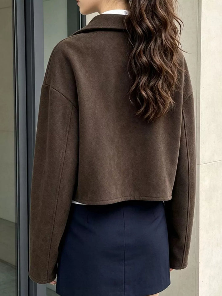 Cropped zip-up jacket with dropped shoulders and collar