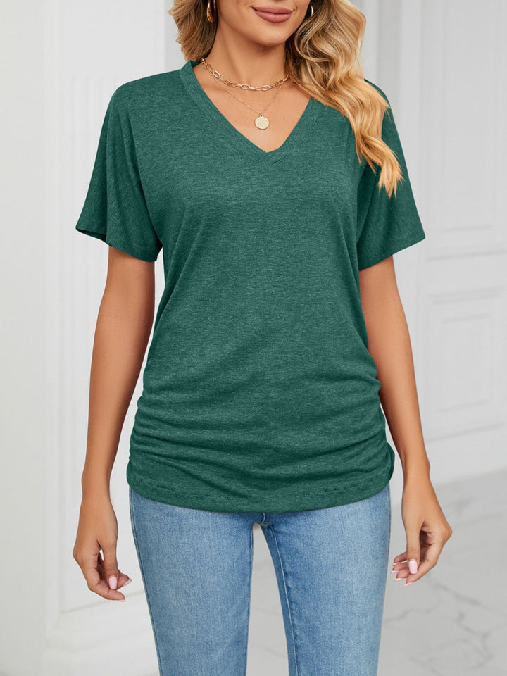 Relaxed V-neck short sleeve tee with drop shoulders