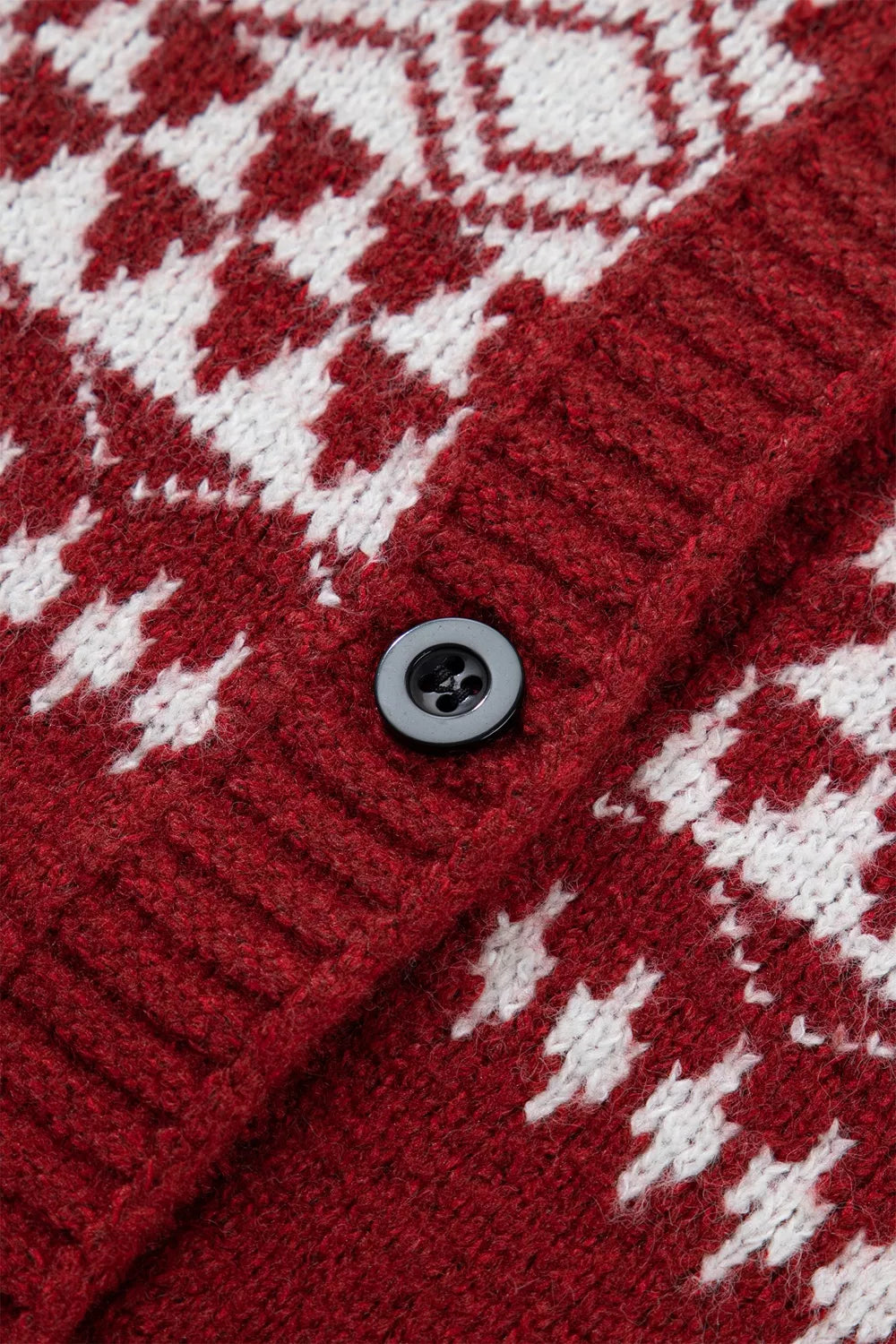 Fair isle geometric knit button-front cardigan