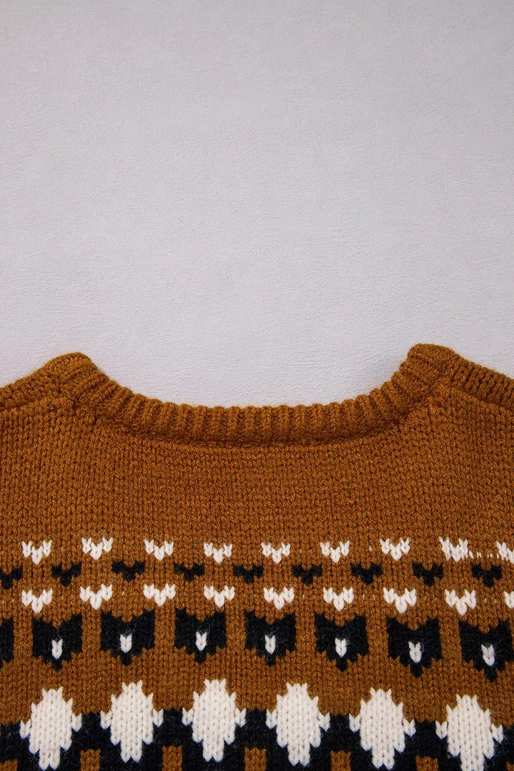Geometric fair isle short sleeve V-neck sweater