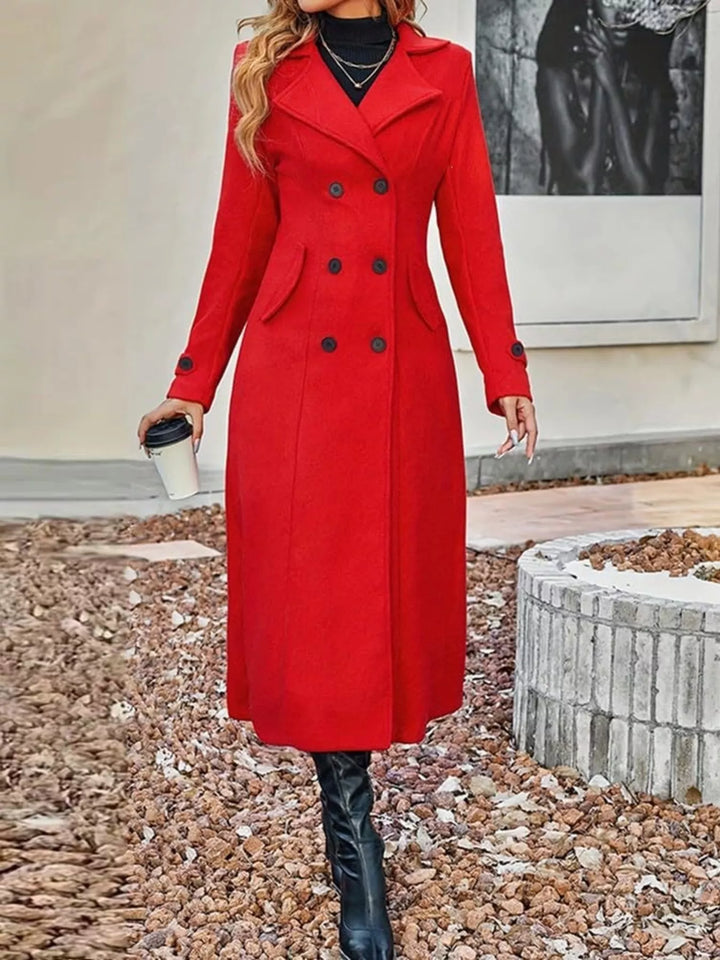 Double-breasted longline trench coat with notch lapels - Tan