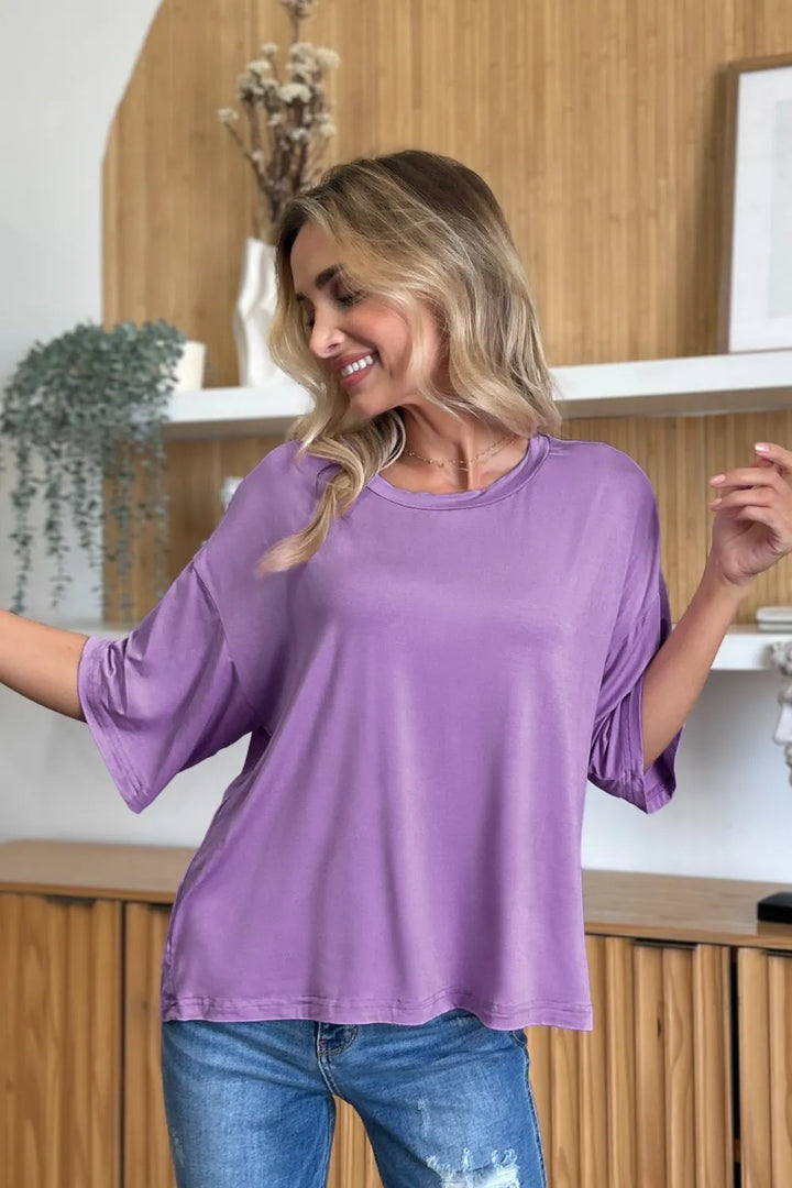 Boxy drop-shoulder round neck bamboo tee