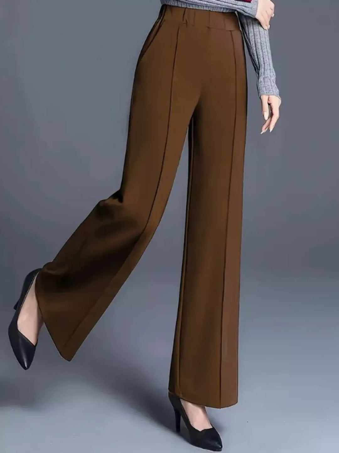 Wide leg high-rise trousers with front seam detail