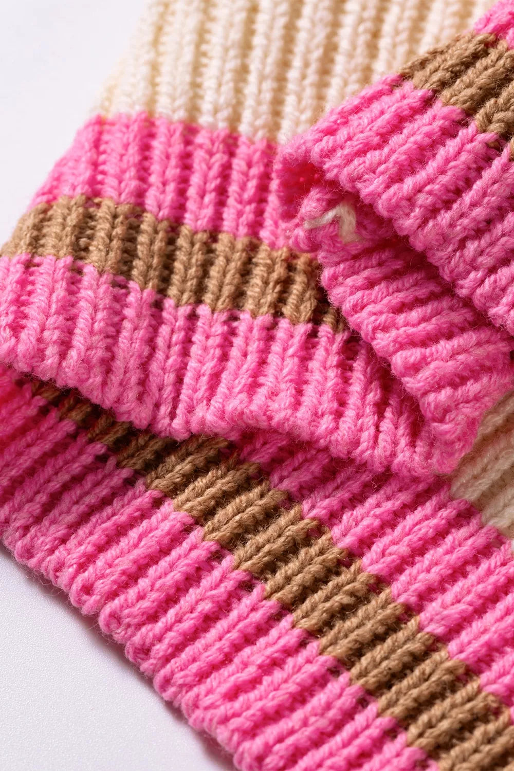 Textured knit colorblock stripe drop shoulder sweater