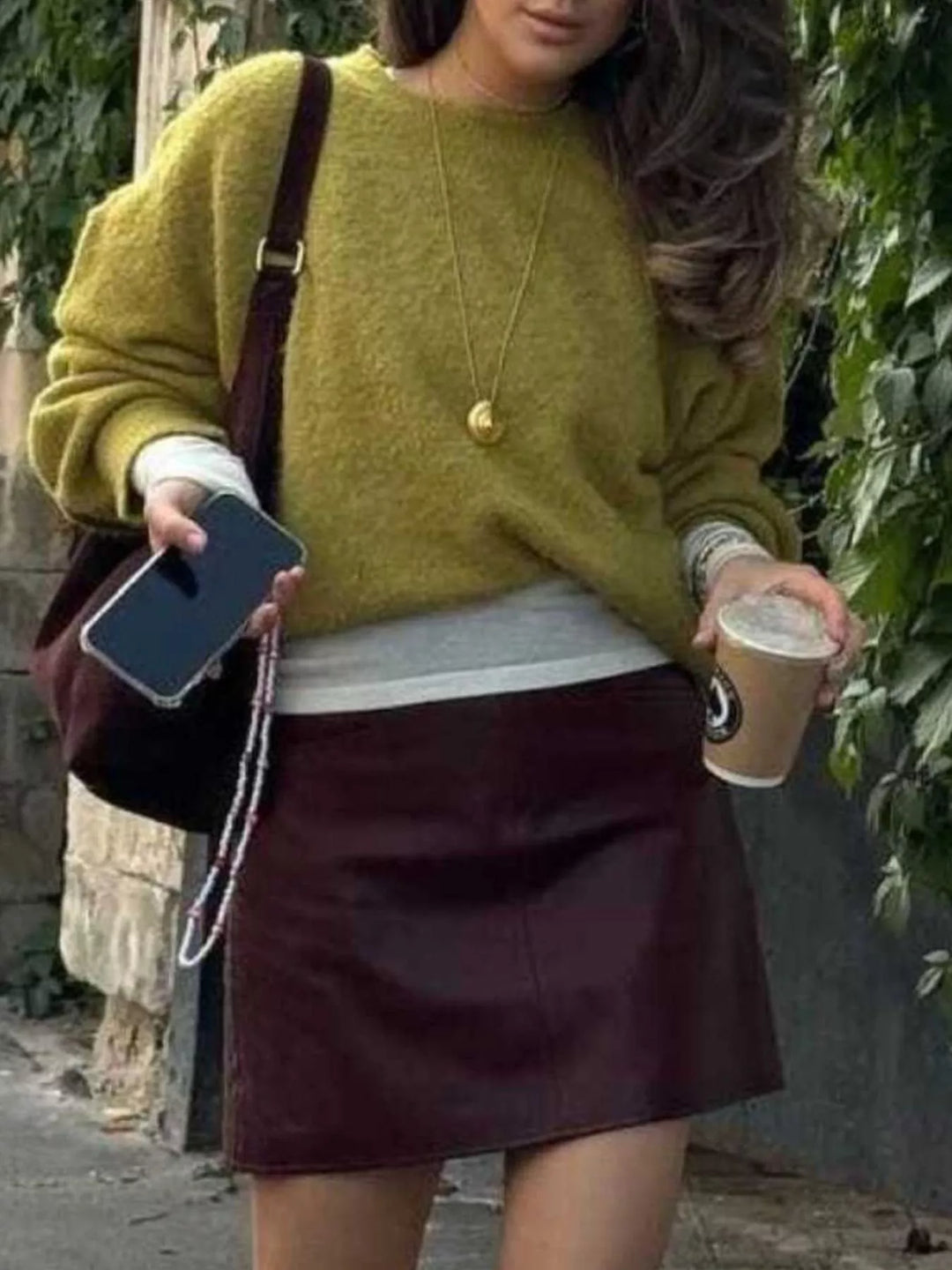 Moss Dropped shoulder brushed knit crew neck sweater
