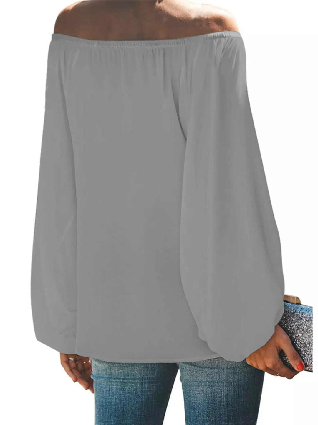 Off-shoulder balloon sleeve blouse
