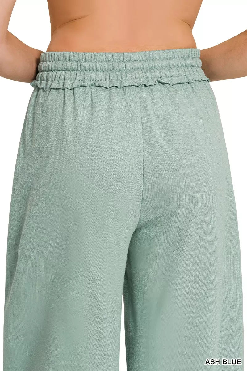 French terry wide-leg sweatpants with drawstring waist
