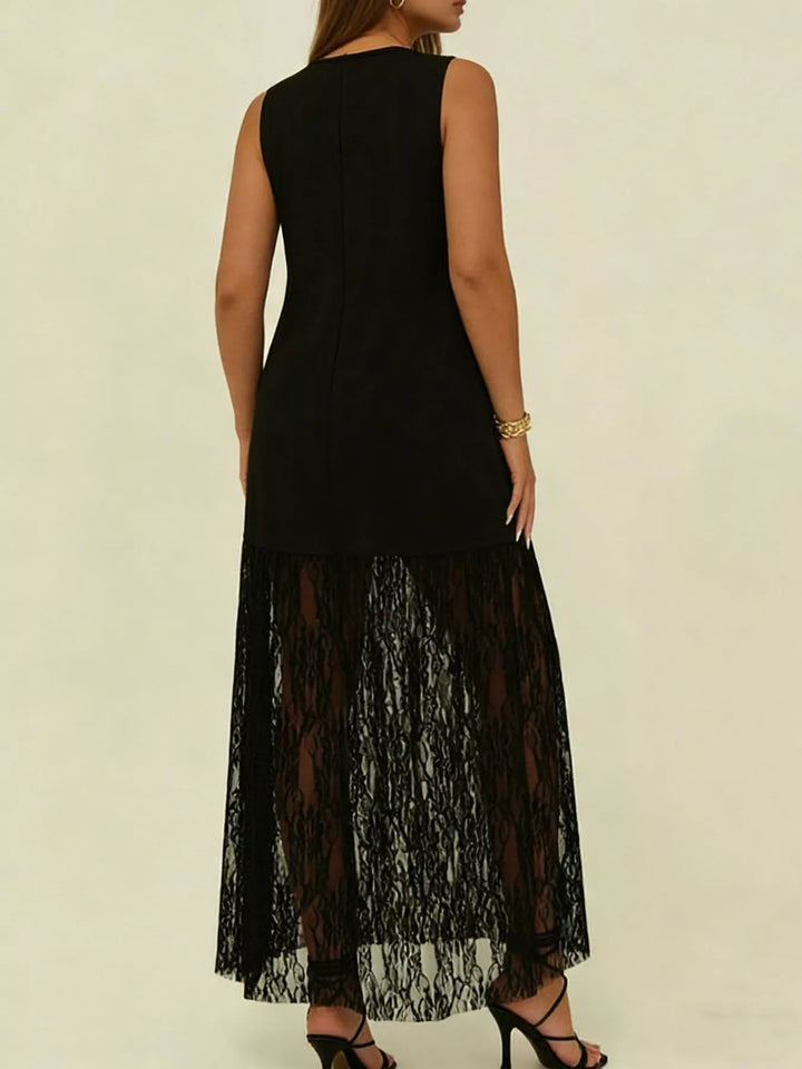 Plus Size Sleeveless Lace Trim Maxi Dress