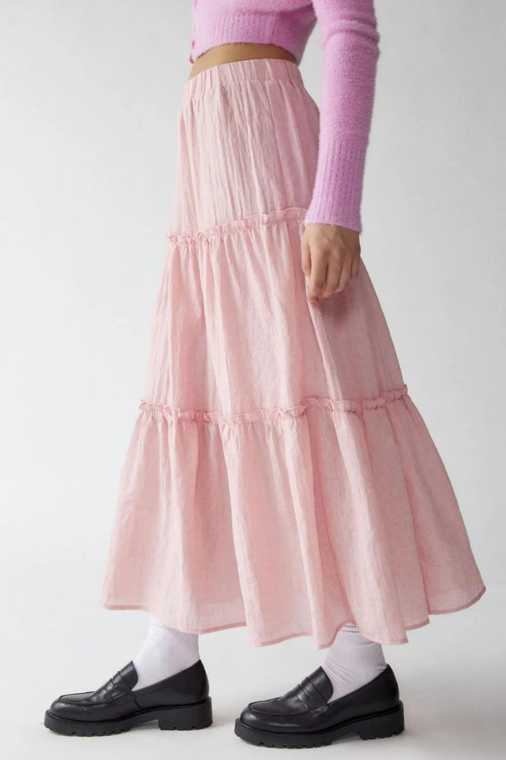Tiered frill maxi skirt with elastic waist