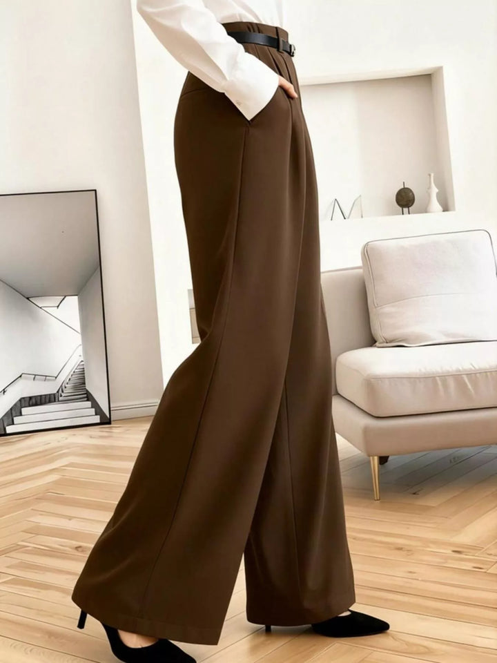 High-rise pleated wide-leg trousers with side pockets