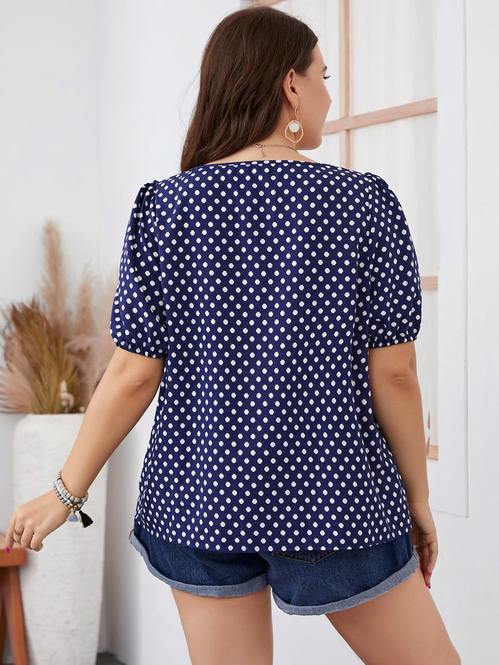 Polka dot square neck blouse with puff sleeves