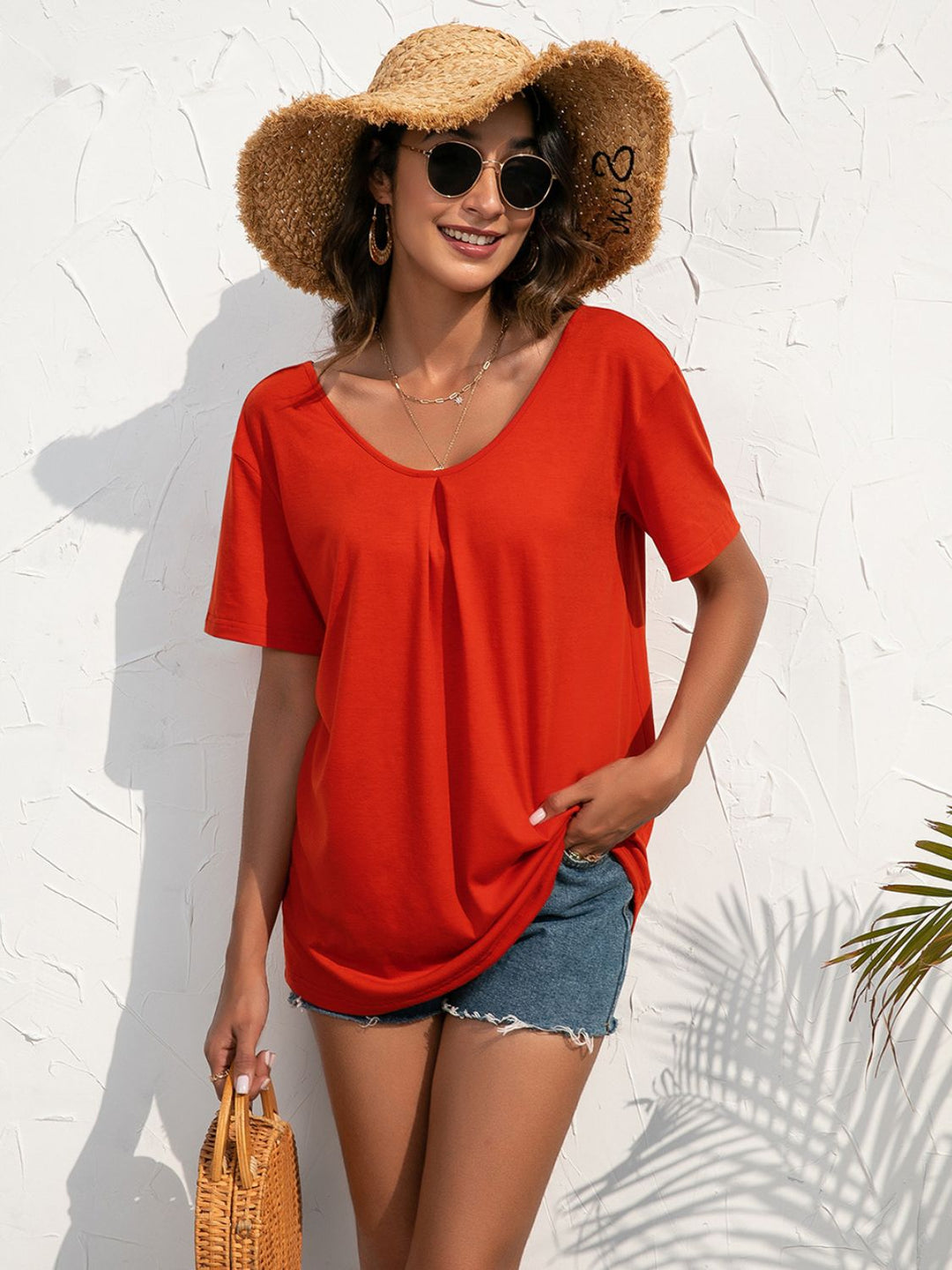 Floral crochet lace back short sleeve top