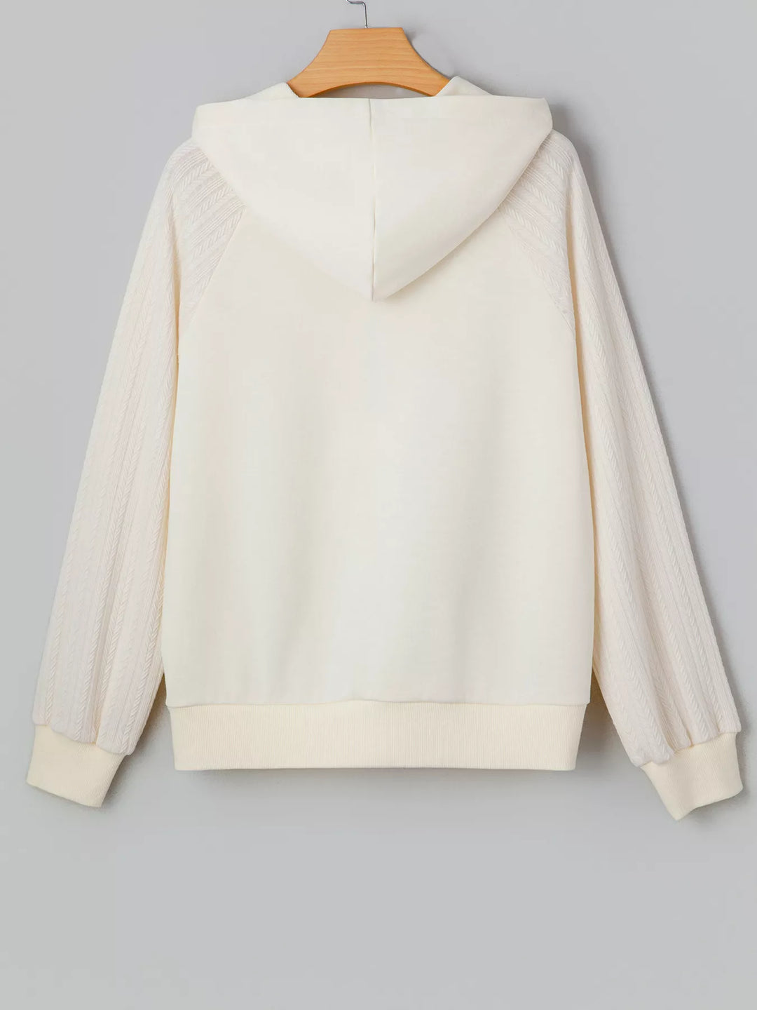 Textured knit sleeve half-zip pullover hoodie