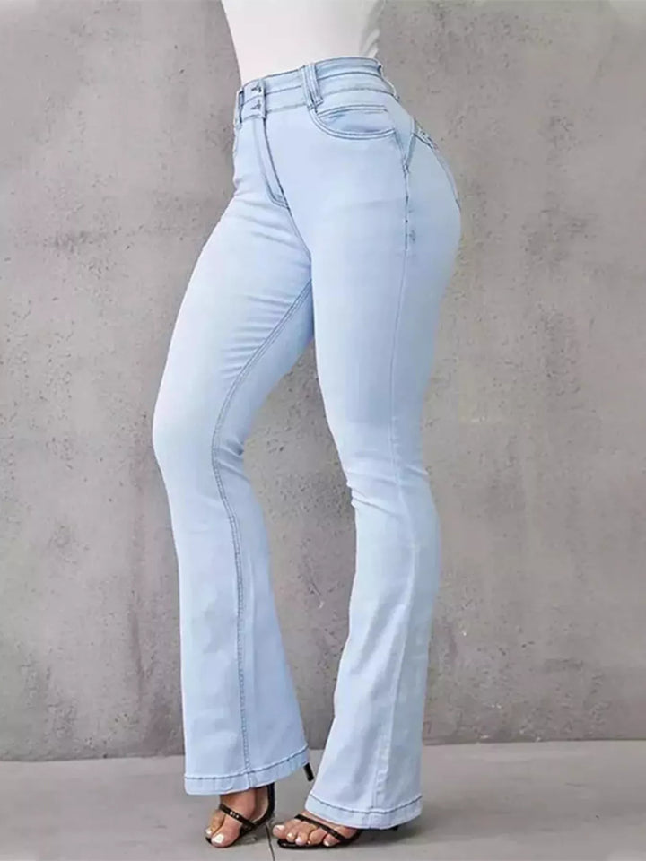 Light Blue High-rise stretch flare jeans with double-button waist
