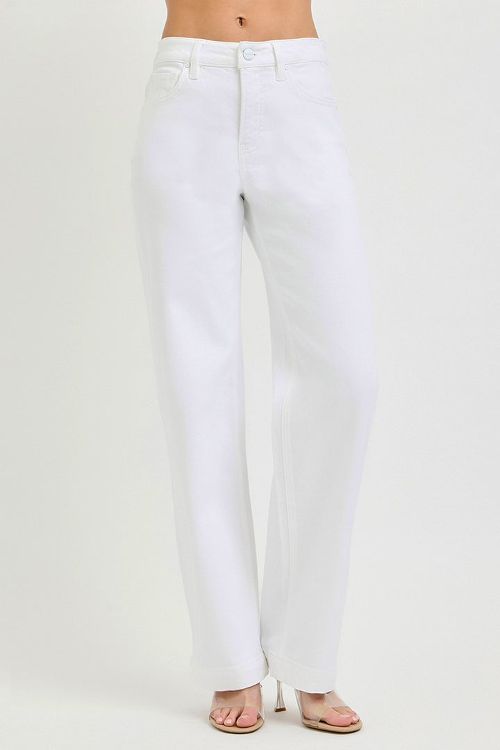 High-rise wide-leg pants with five-pocket detailing