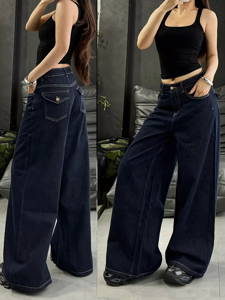 High-rise wide leg jeans with contrast topstitching