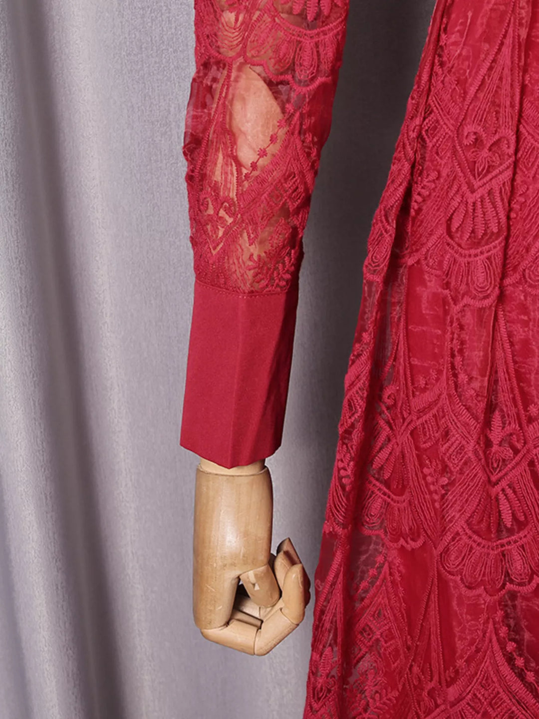 Belted lace button-front midi dress with notched collar
