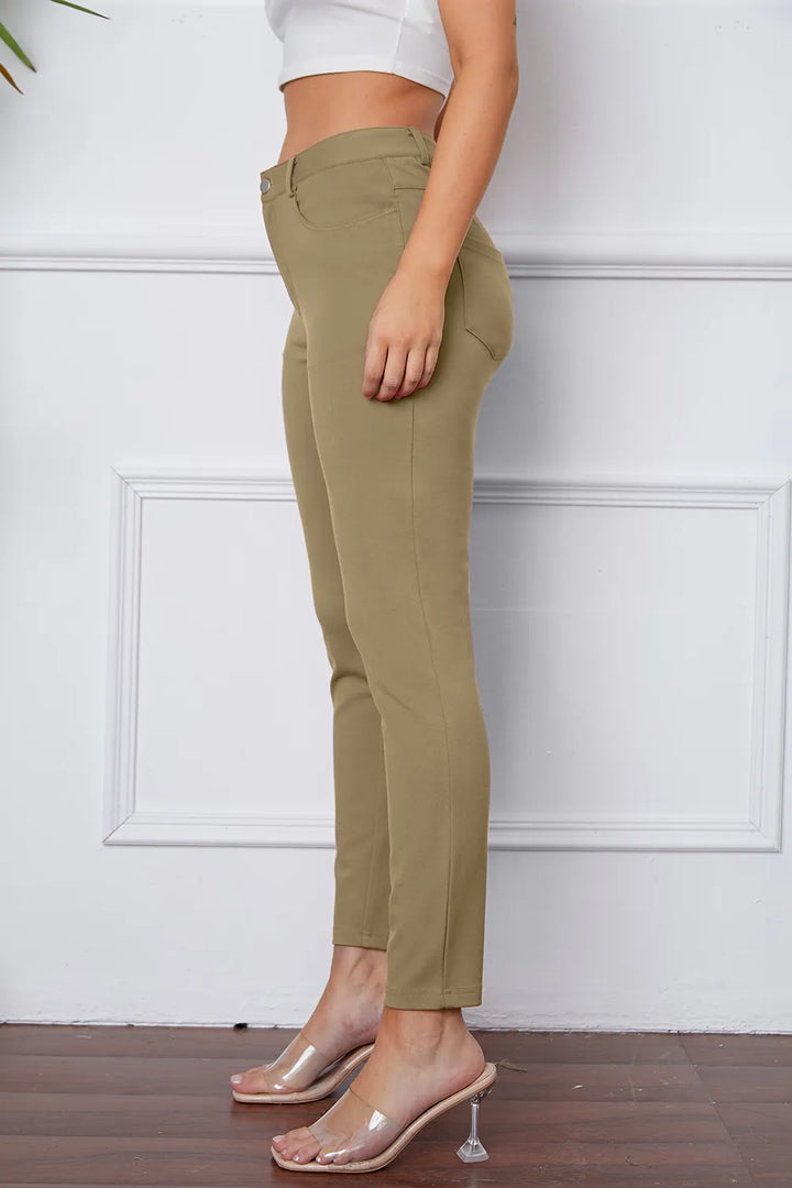 Slim-fit stretch ankle pants with five-pocket styling
