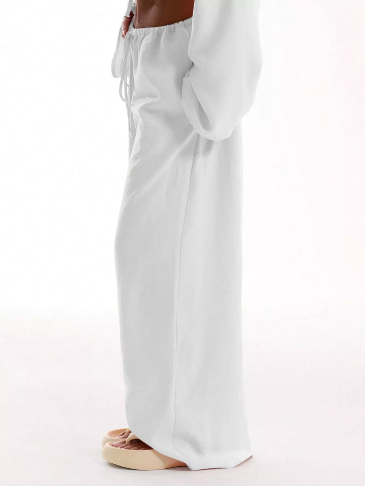 Linen-look drawstring wide-leg pants with side pockets