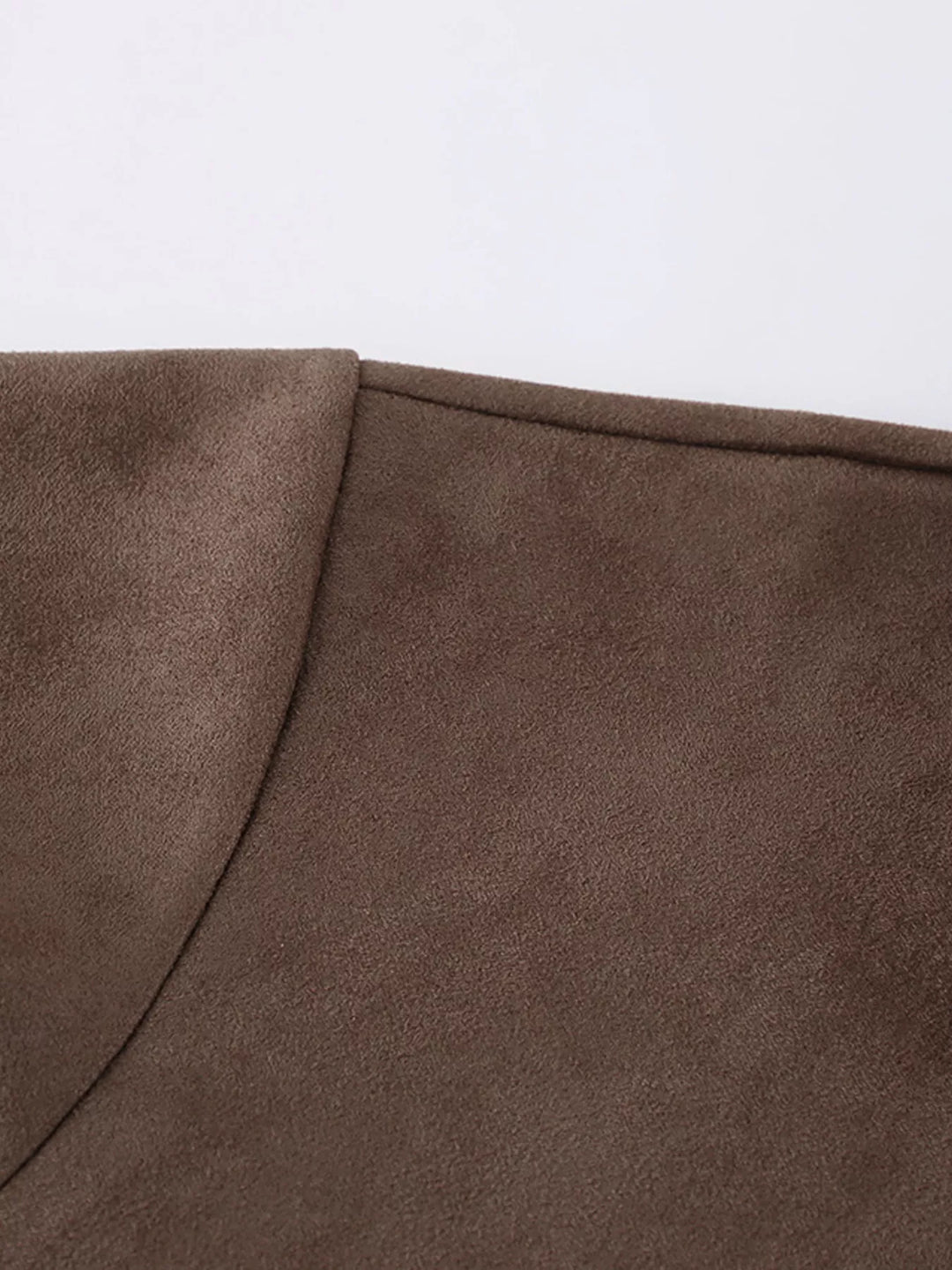 Cropped faux suede zip-up jacket with dropped shoulders