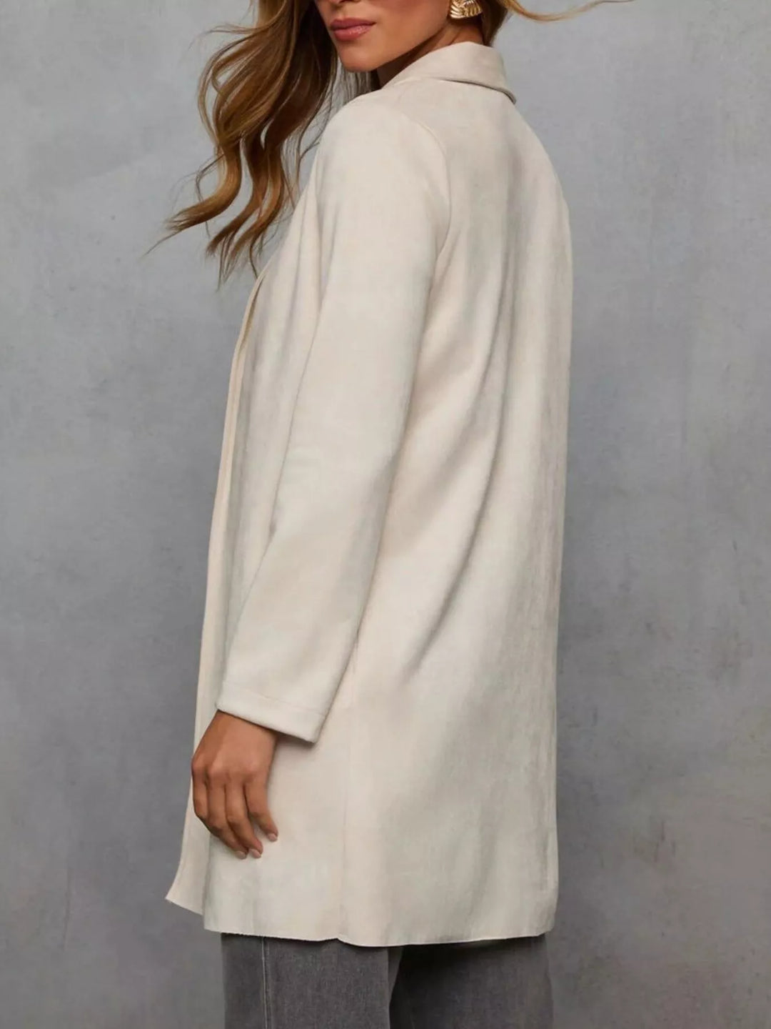 Open-front longline coat with notched lapel collar