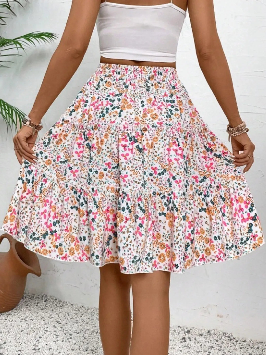 Floral print tiered ruffle mini skirt