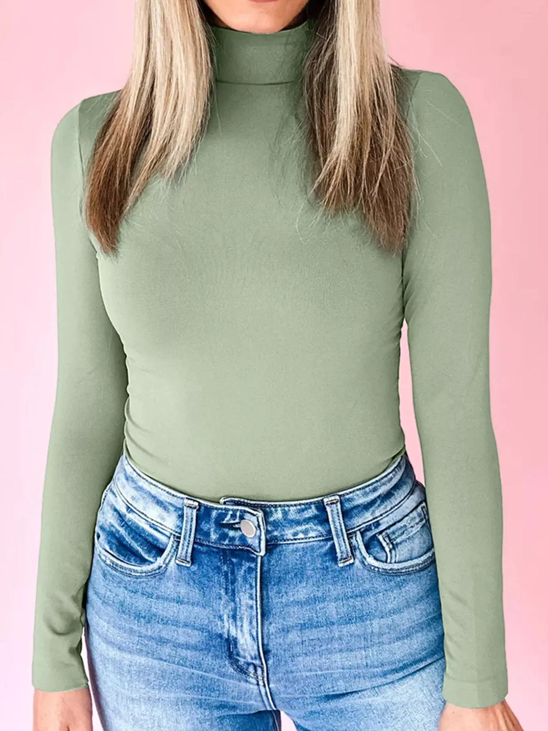 Slim-fit long sleeve turtleneck top in stretch viscose