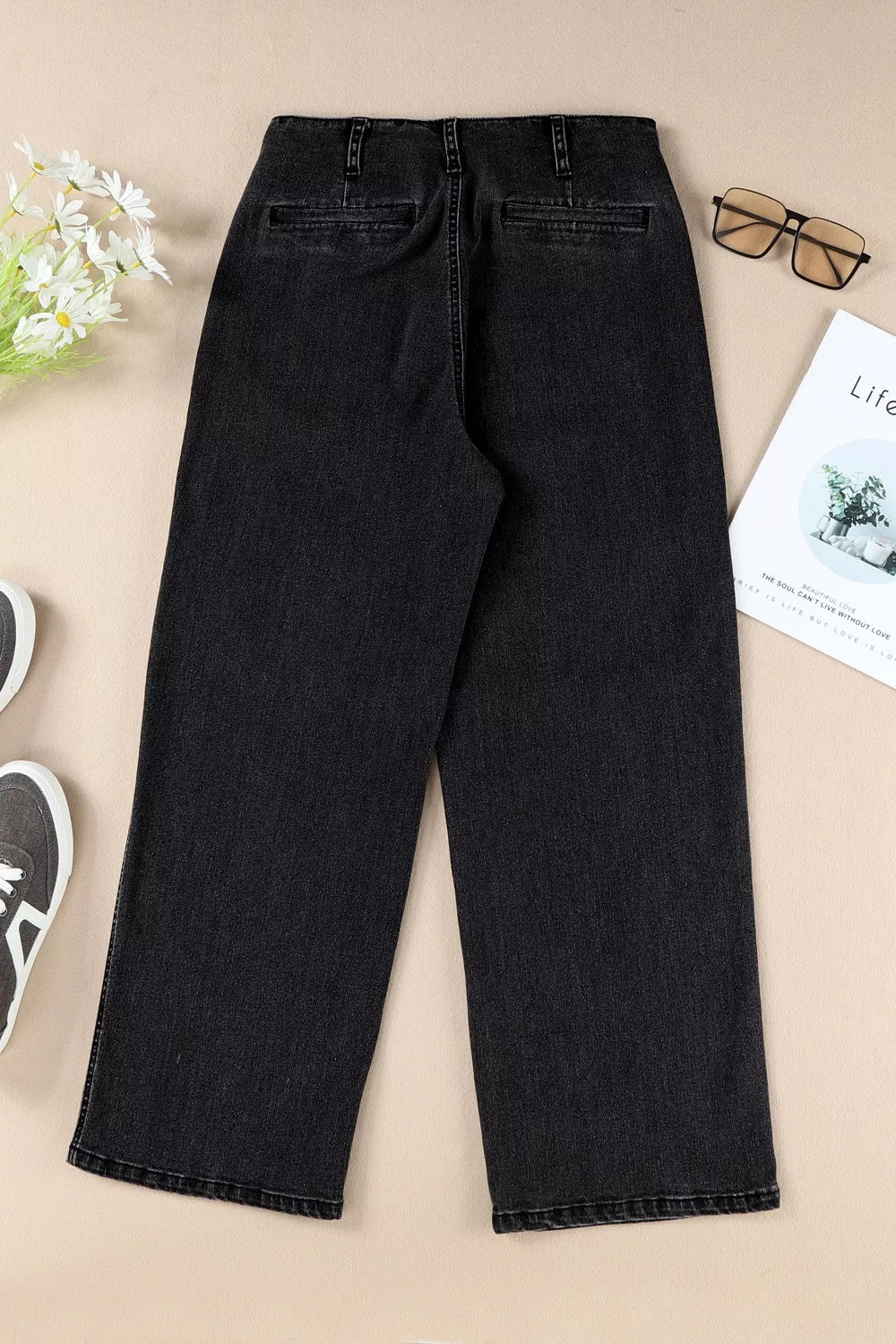 High-rise button-fly wide-leg jeans with patch pockets